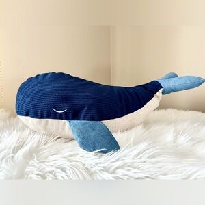 Navy Blue Corduroy and Light Blue Denim Whale Stuffed Animal with heat
